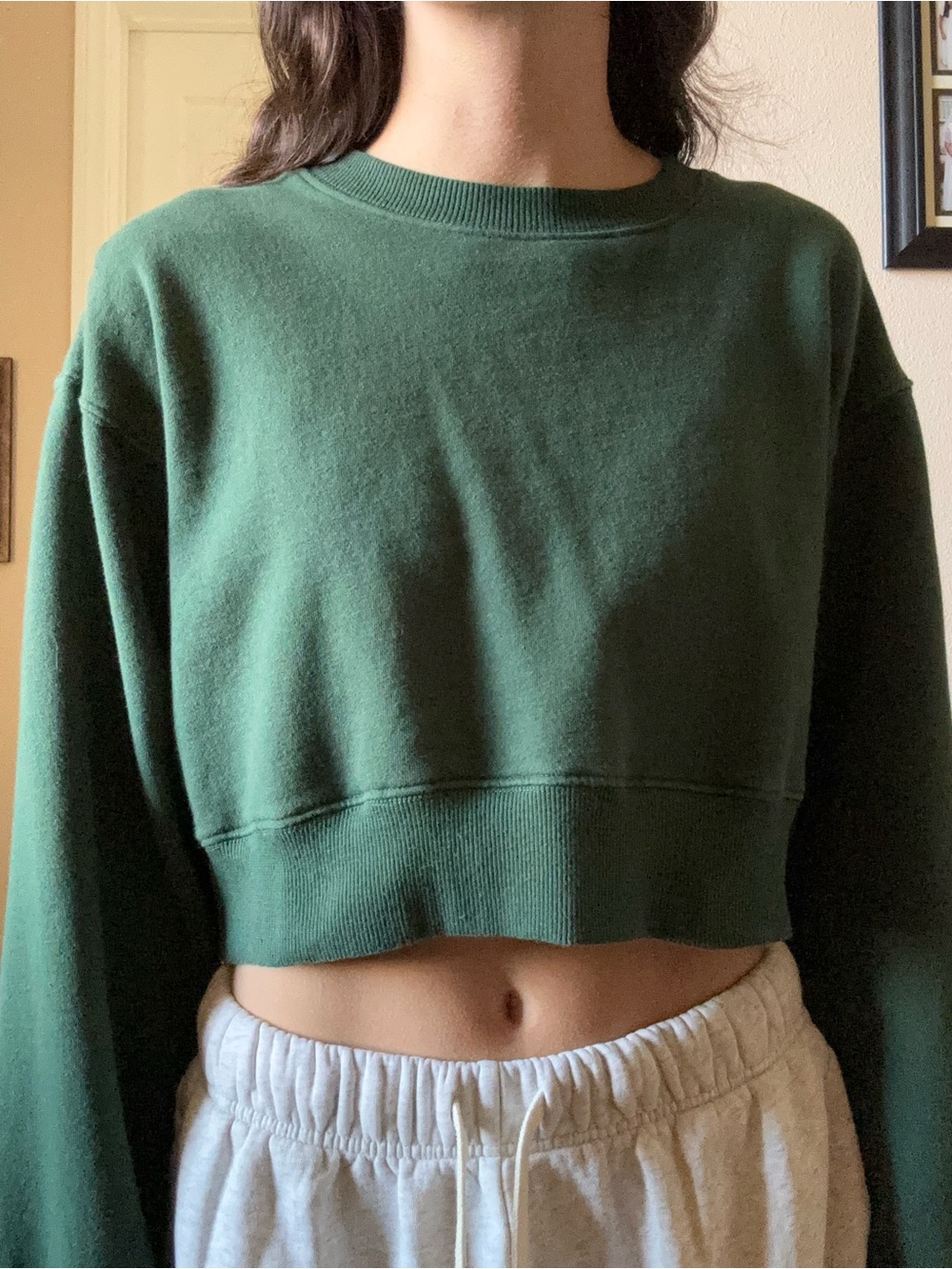 Forest Green Cropped Crewneck Sweatshirt - Picture 5 of 6
